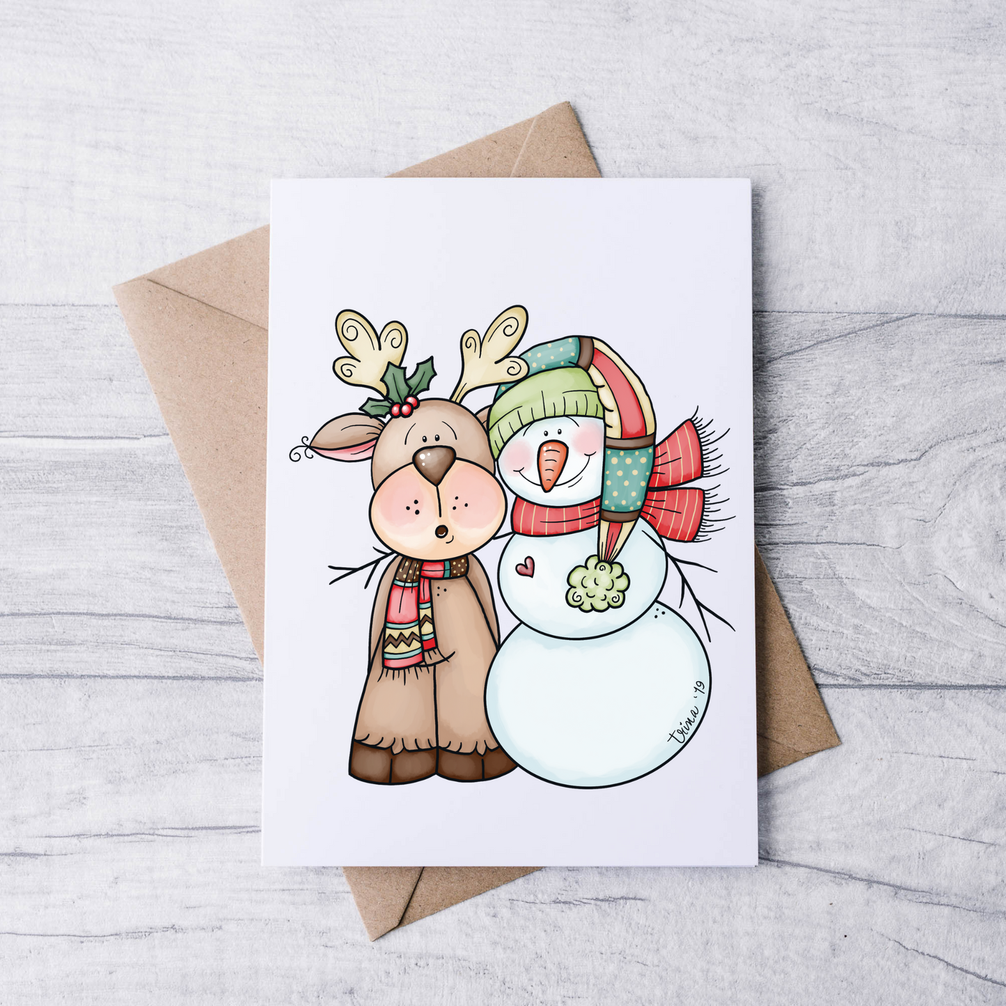 Reindeer Snowman Note Cards (Set of 12)