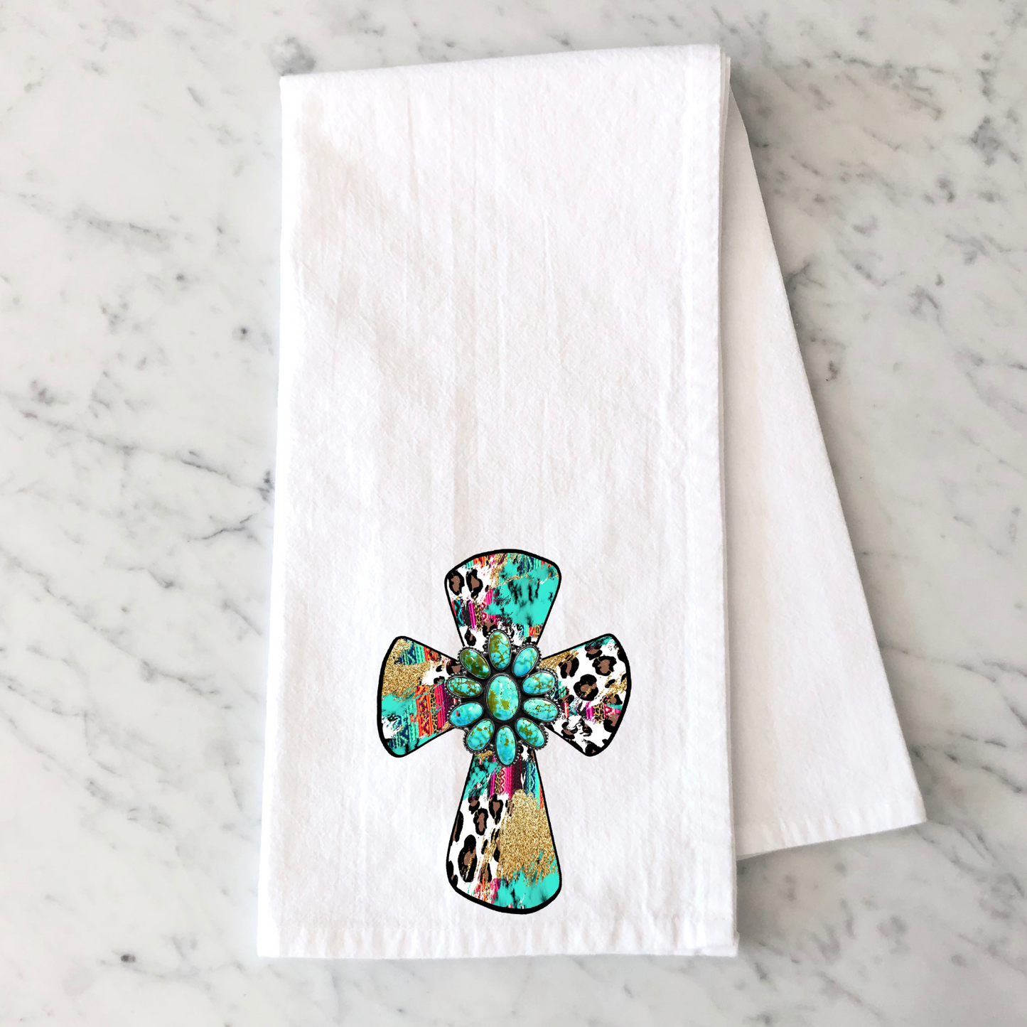 Turquoise Cross Kitchen Towel