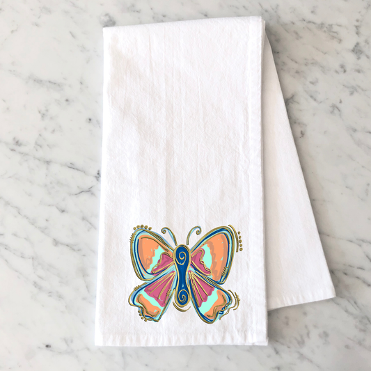 Coral Butterfly Kitchen Towel