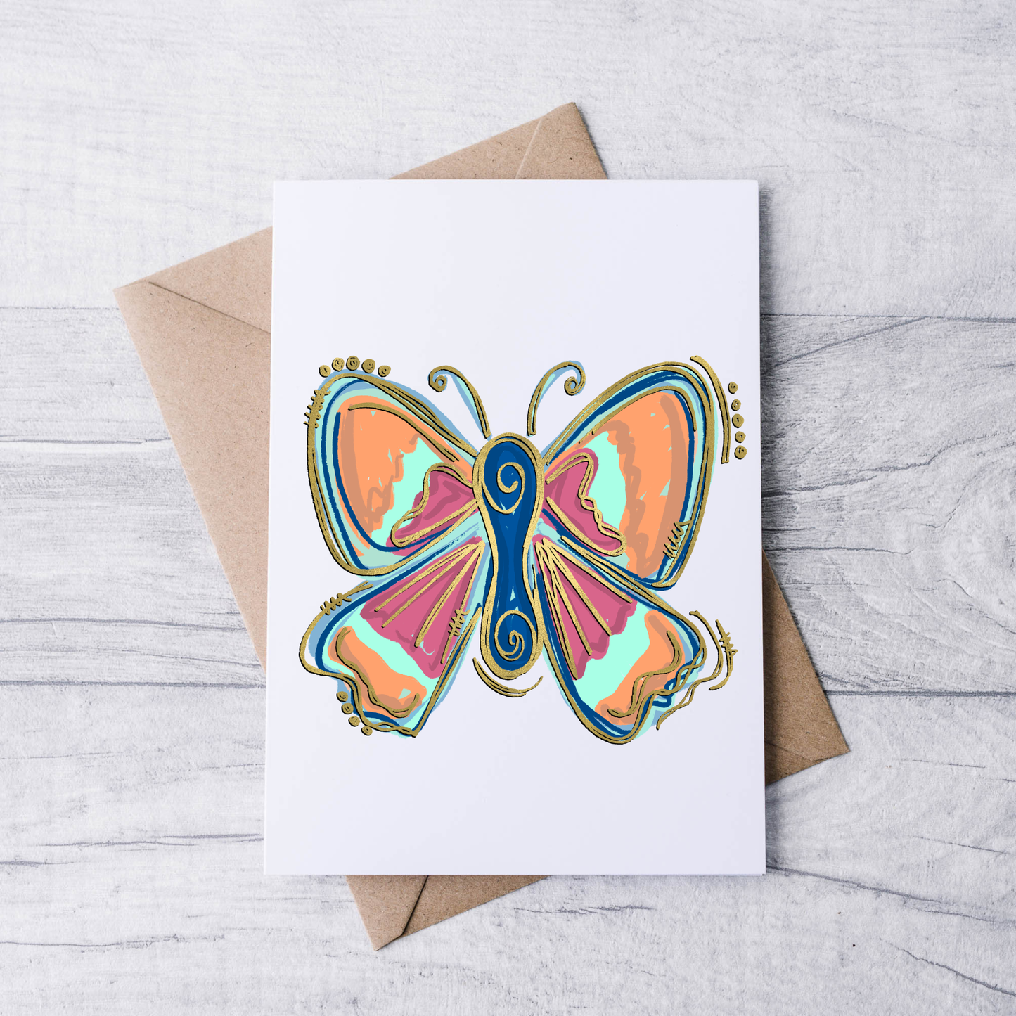 Coral Butterfly Note Cards (Set of 12)