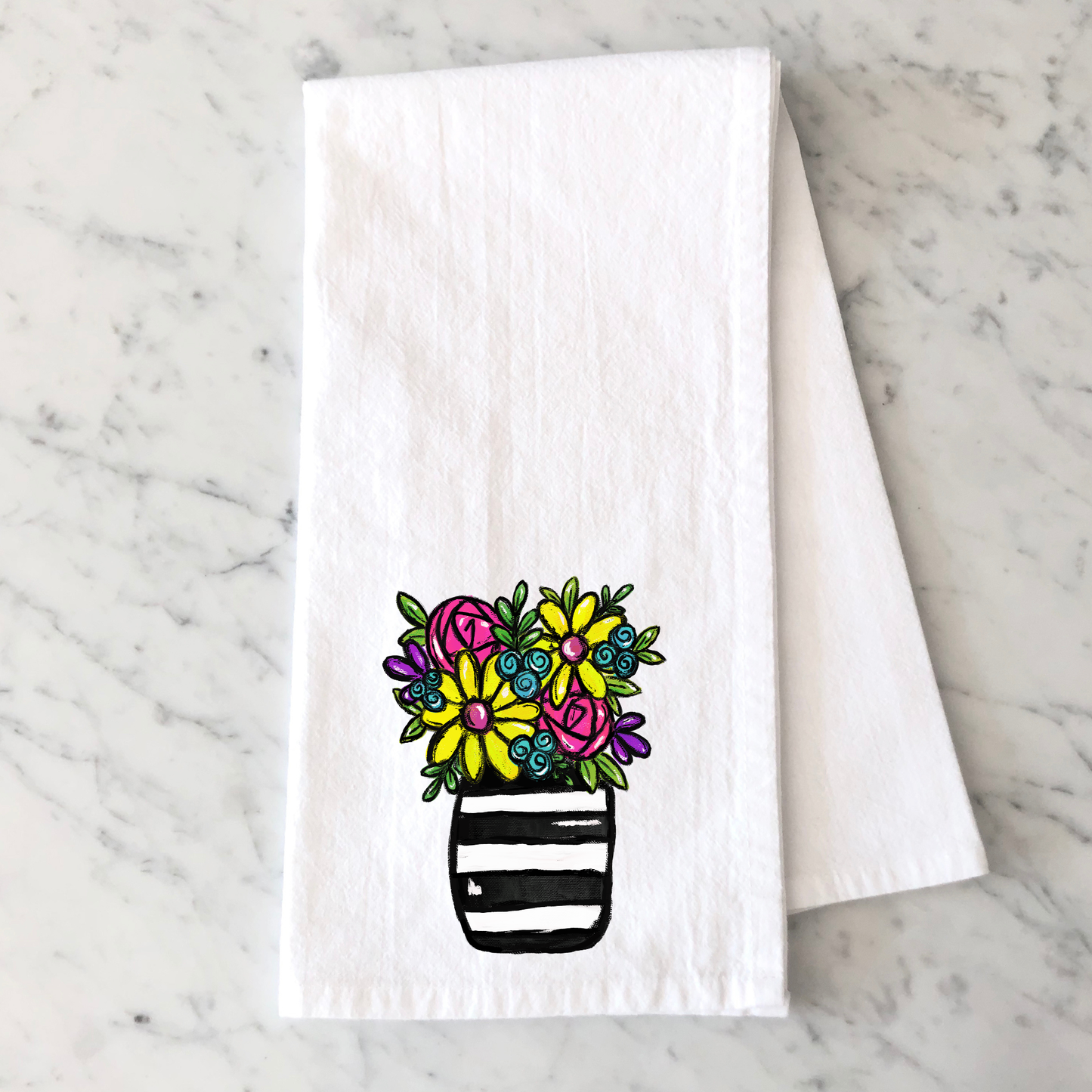 Stripe Floral Vase Kitchen Towel