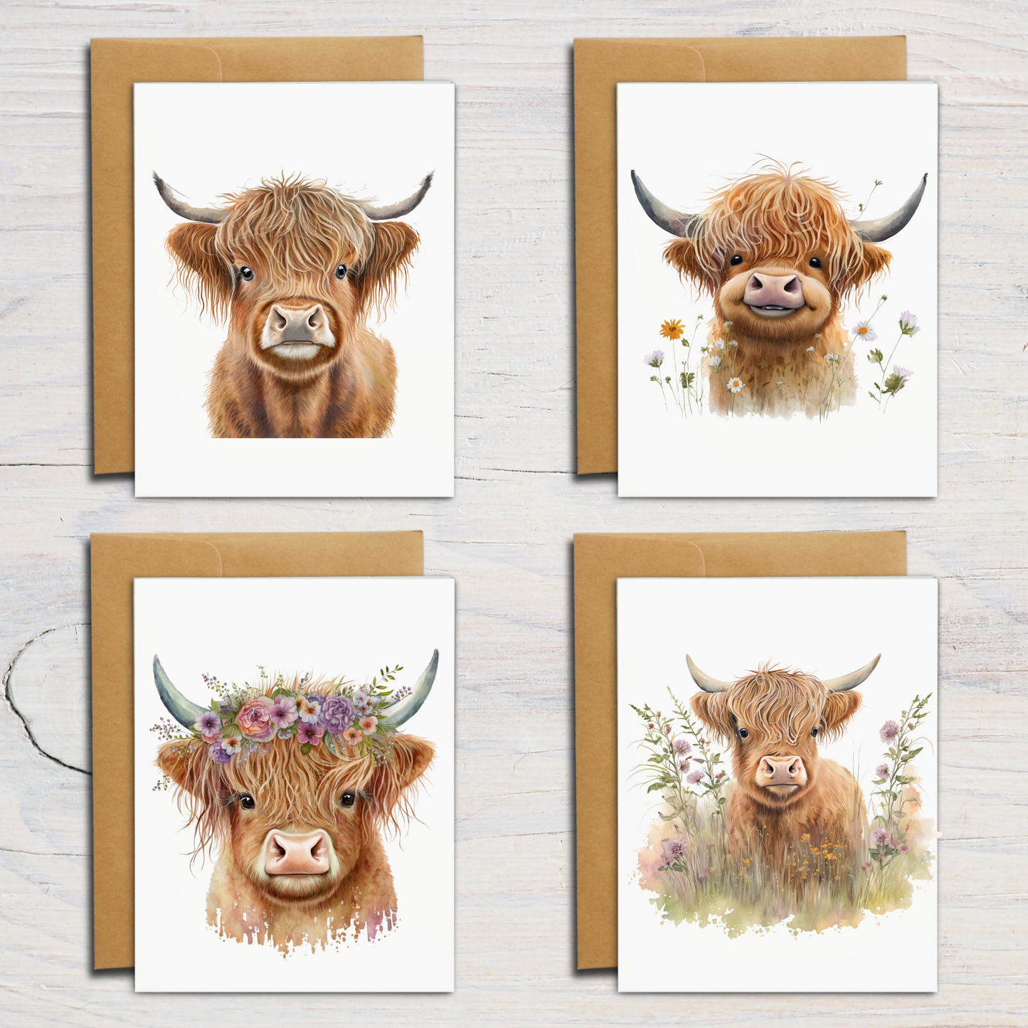 Assorted Highland Cow Note Cards (Set of 12)