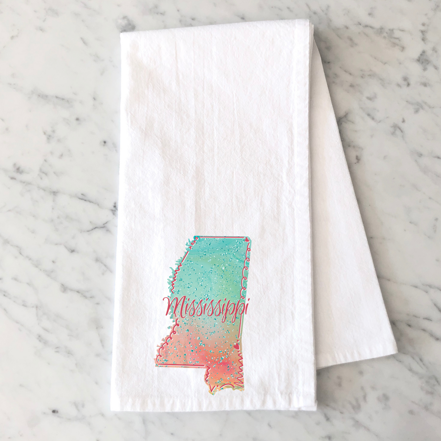 Coral Aqua Mississippi Kitchen Towel