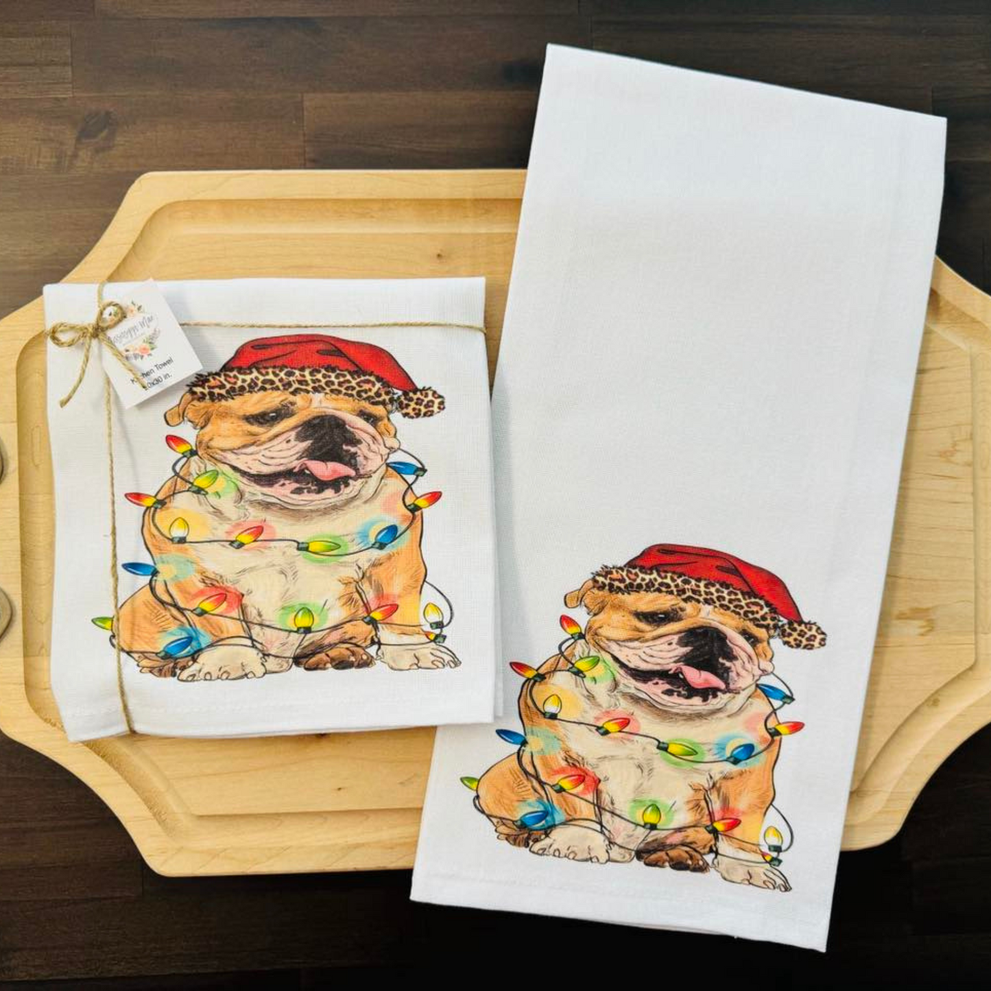 Christmas Bulldog Kitchen Towel