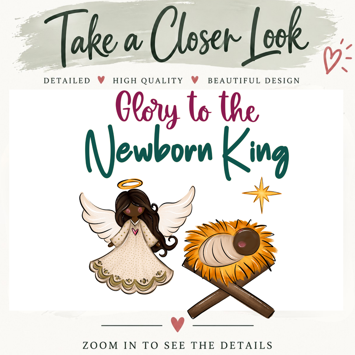 Glory to the Newborn King PNG, Christmas Angel PNG, Baby Jesus PNG, Christian Christmas PNG, 3 Skin Tone Options