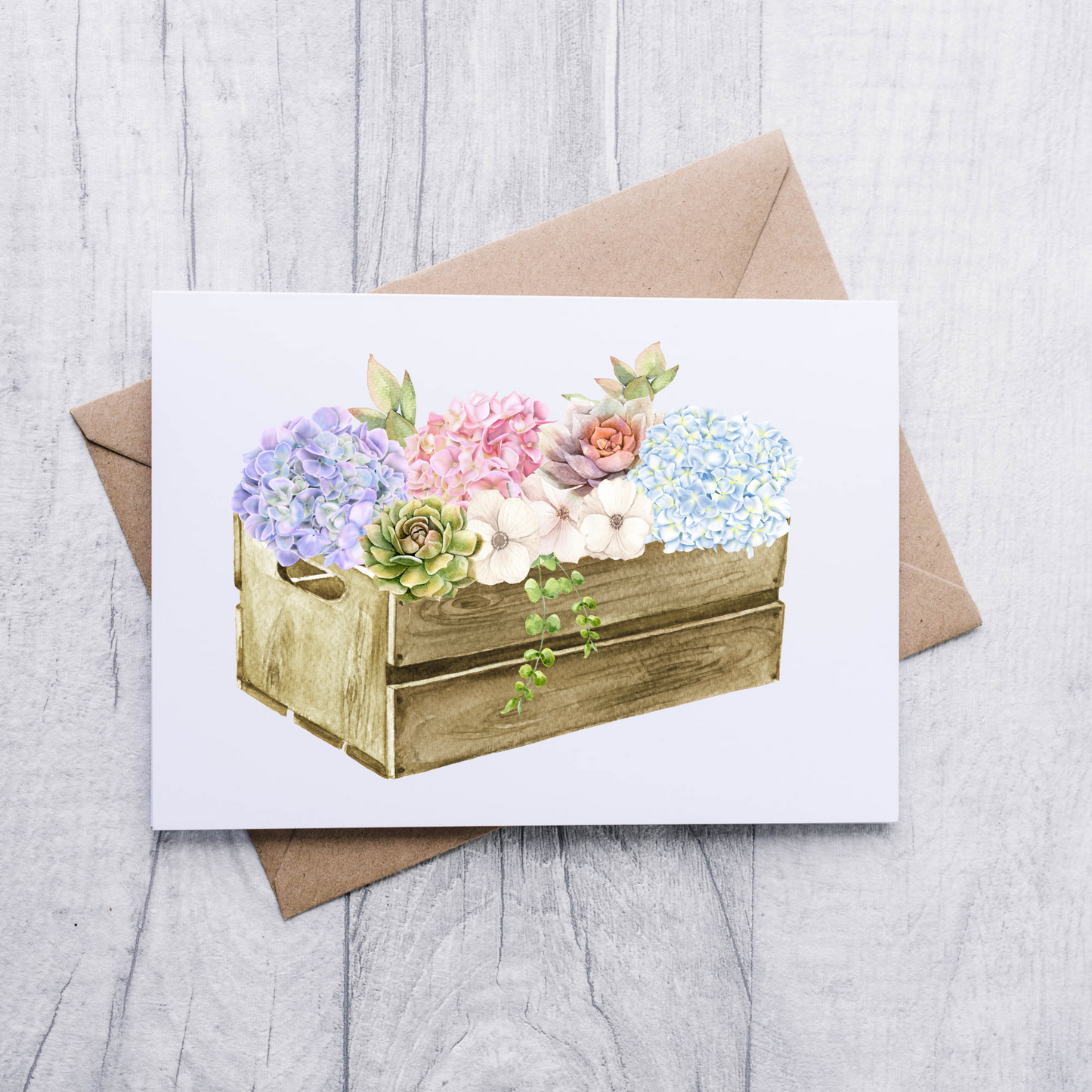 Hydrangea & Succulents Note Cards (Set of 12)