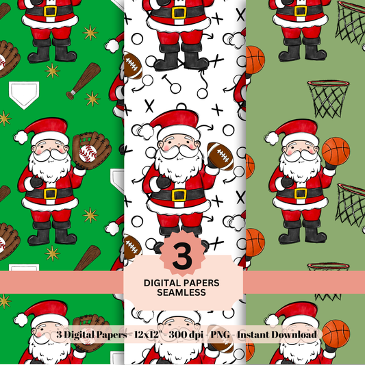 Sports Santa Christmas Digital Paper Set