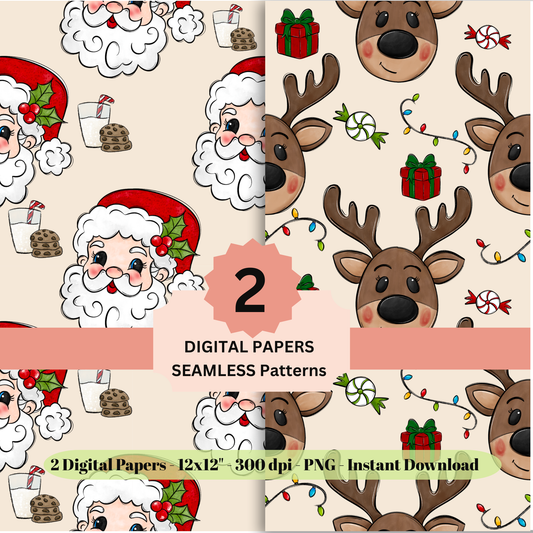Santa and Reindeer Digital Paper