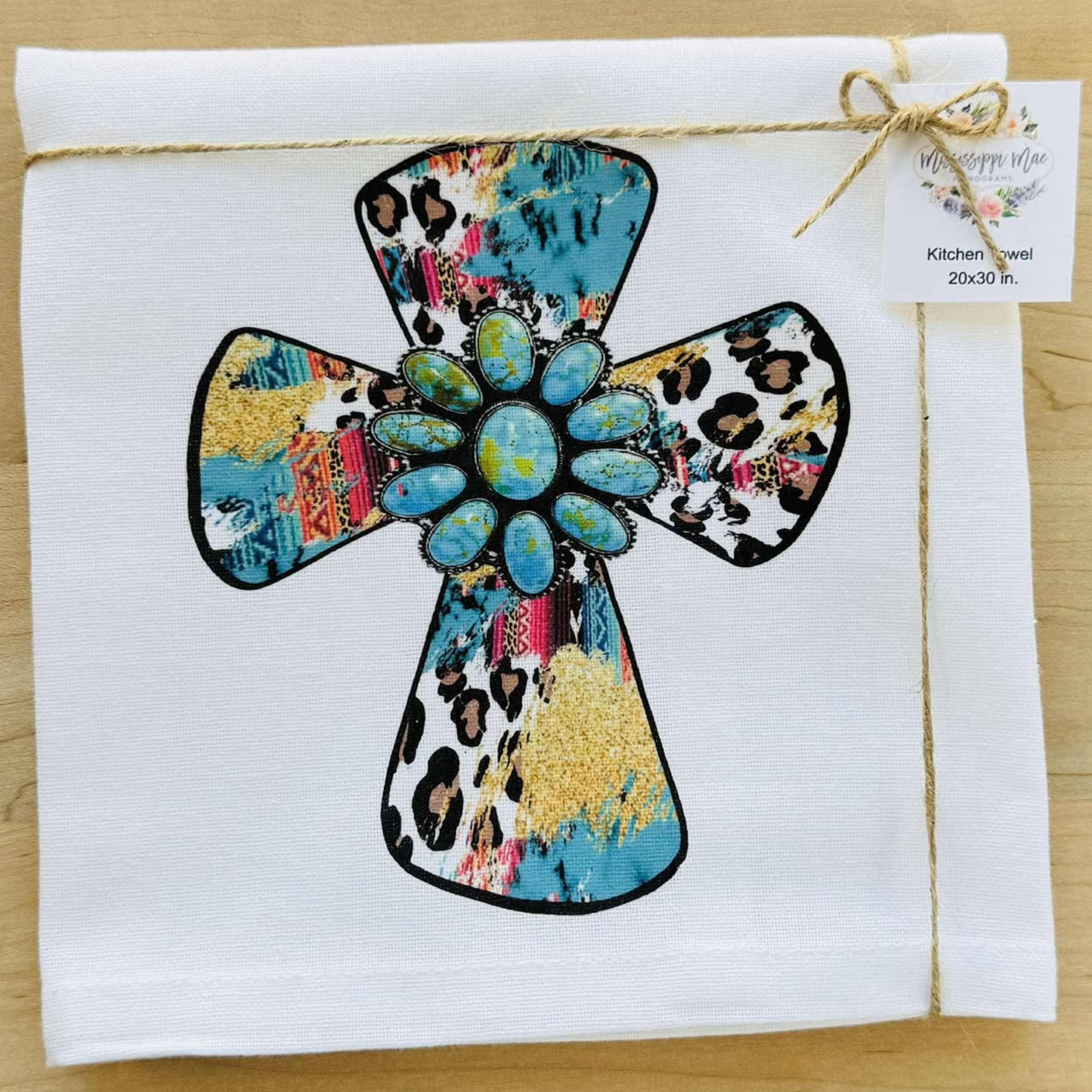 Turquoise Cross Kitchen Towel