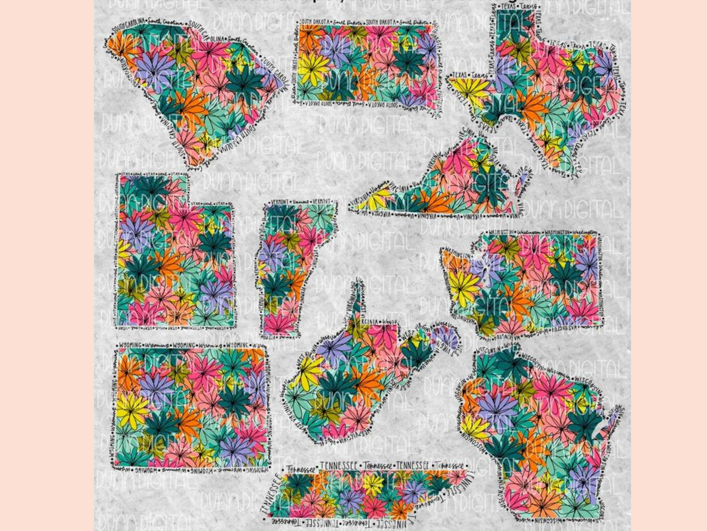 Floral State Kitchen Towel (All 50 States)