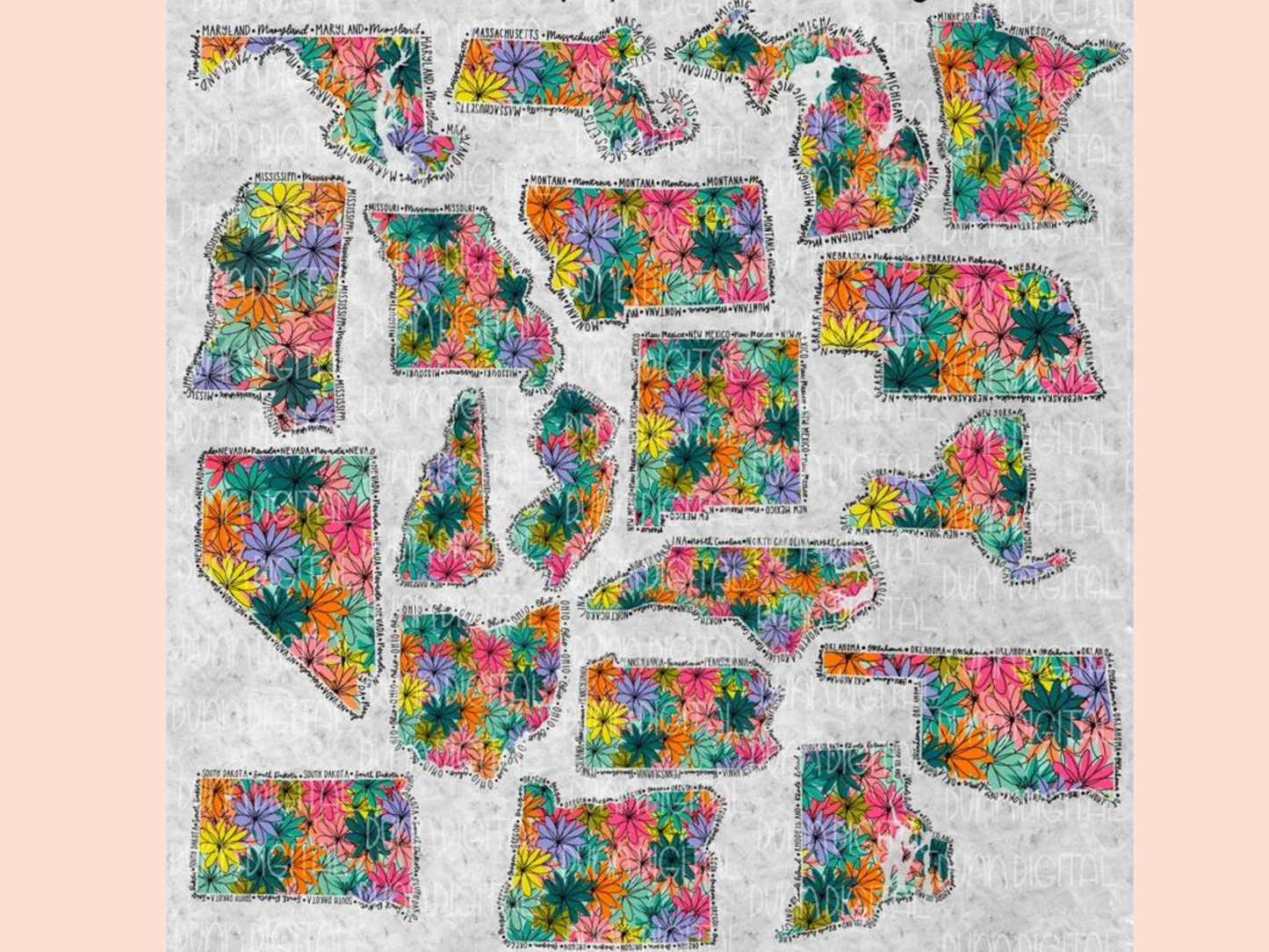 Floral State Kitchen Towel (All 50 States)