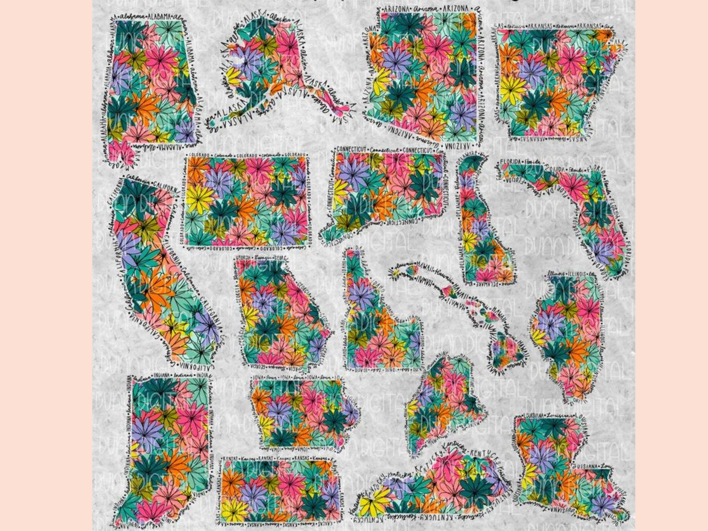 Floral State Kitchen Towel (All 50 States)