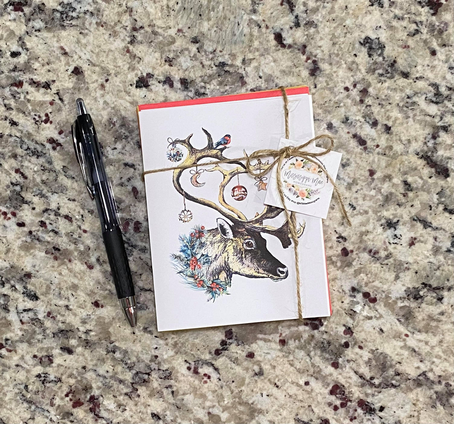 Christmas Deer Note Cards (Set of 12)