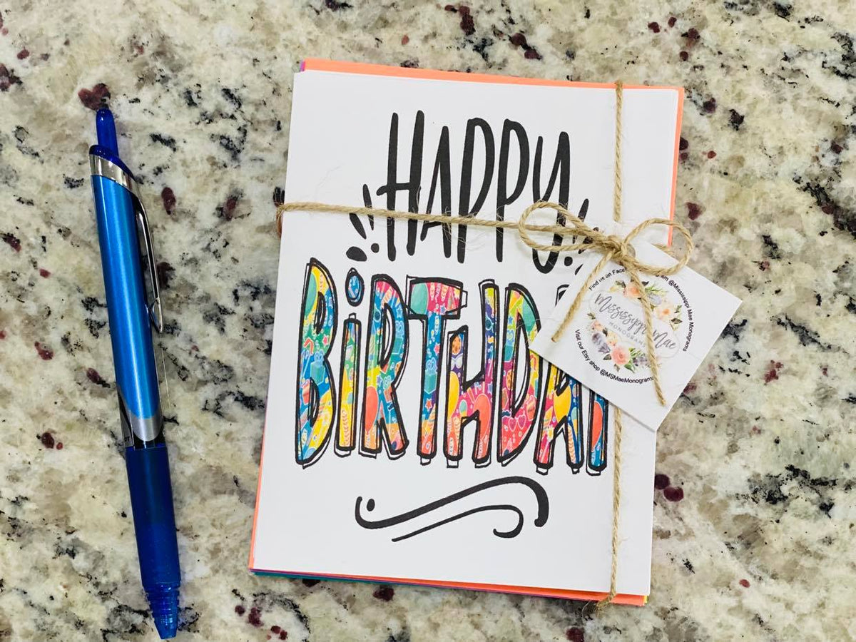 Happy Birthday Note Cards (12 pk) – msmaemonograms