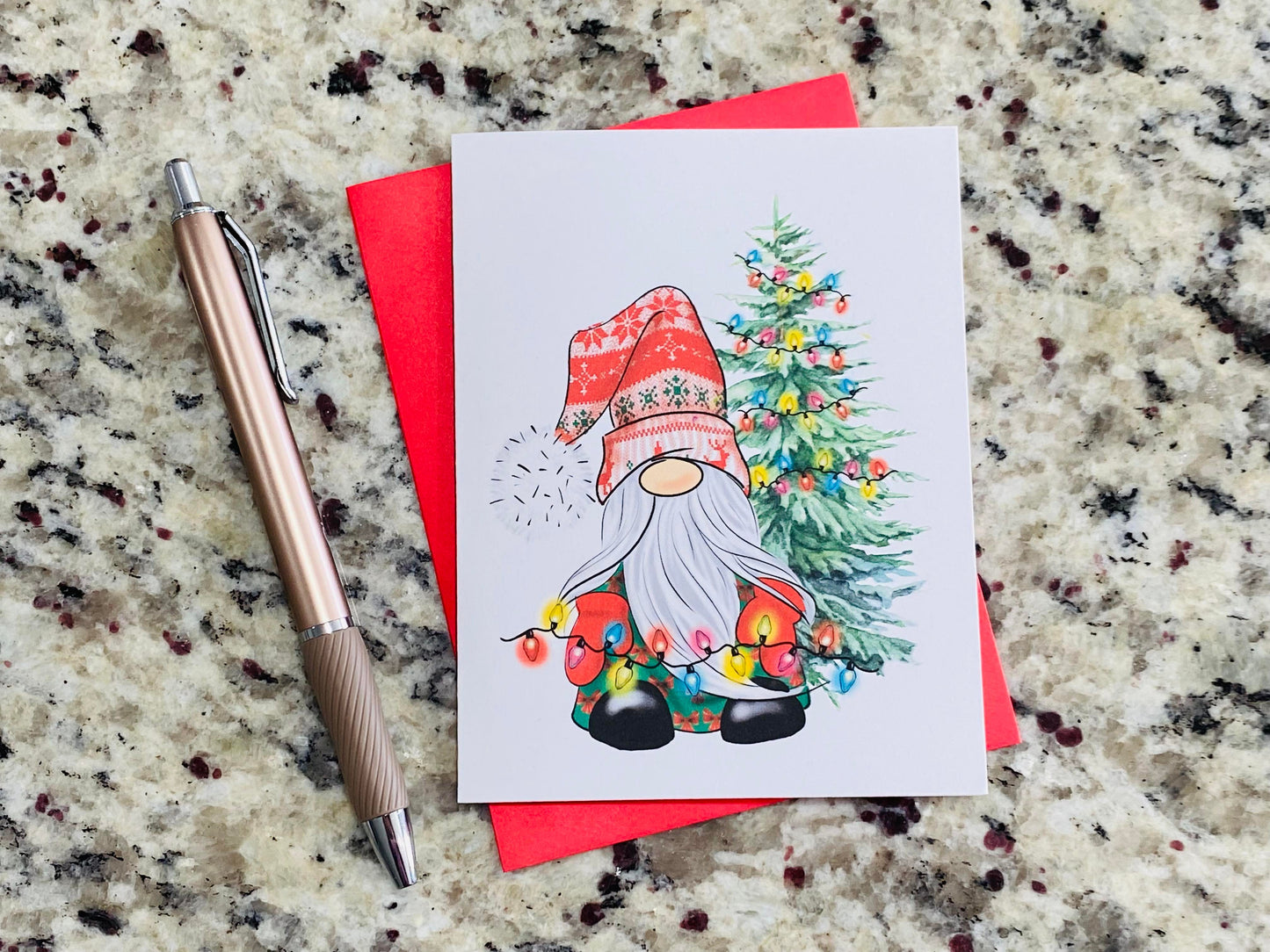 Christmas Tree Gnome Note Cards (Set of 12)