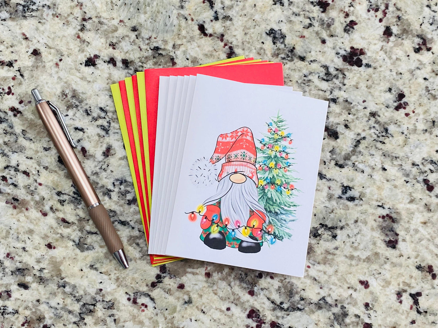 Christmas Tree Gnome Note Cards (Set of 12)