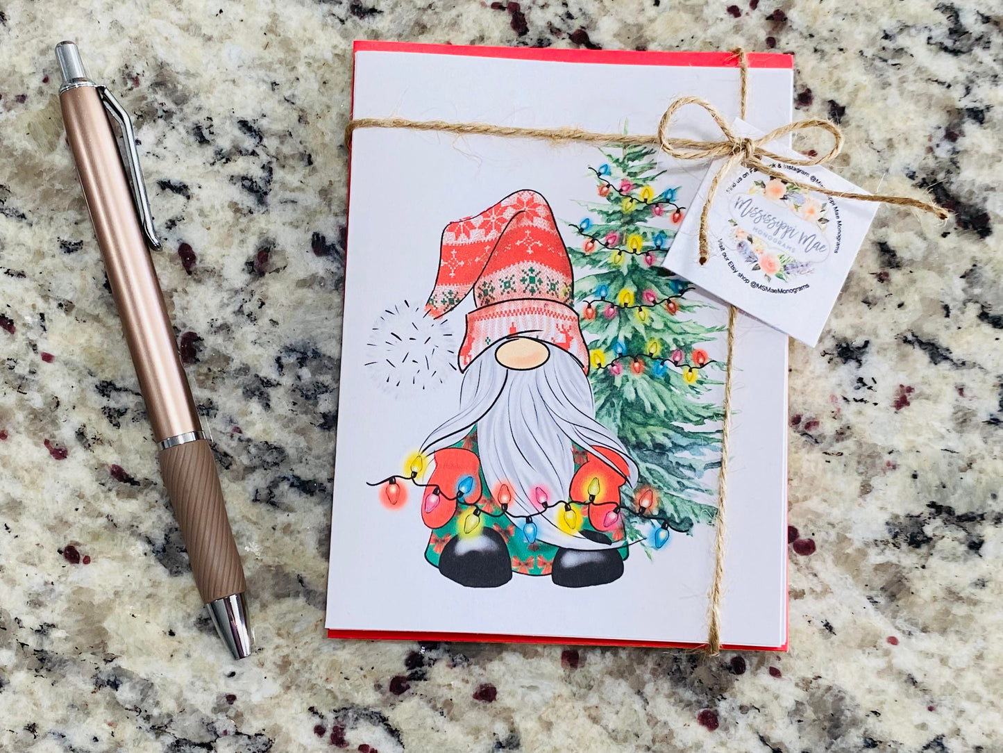 Christmas Tree Gnome Note Cards (Set of 12)