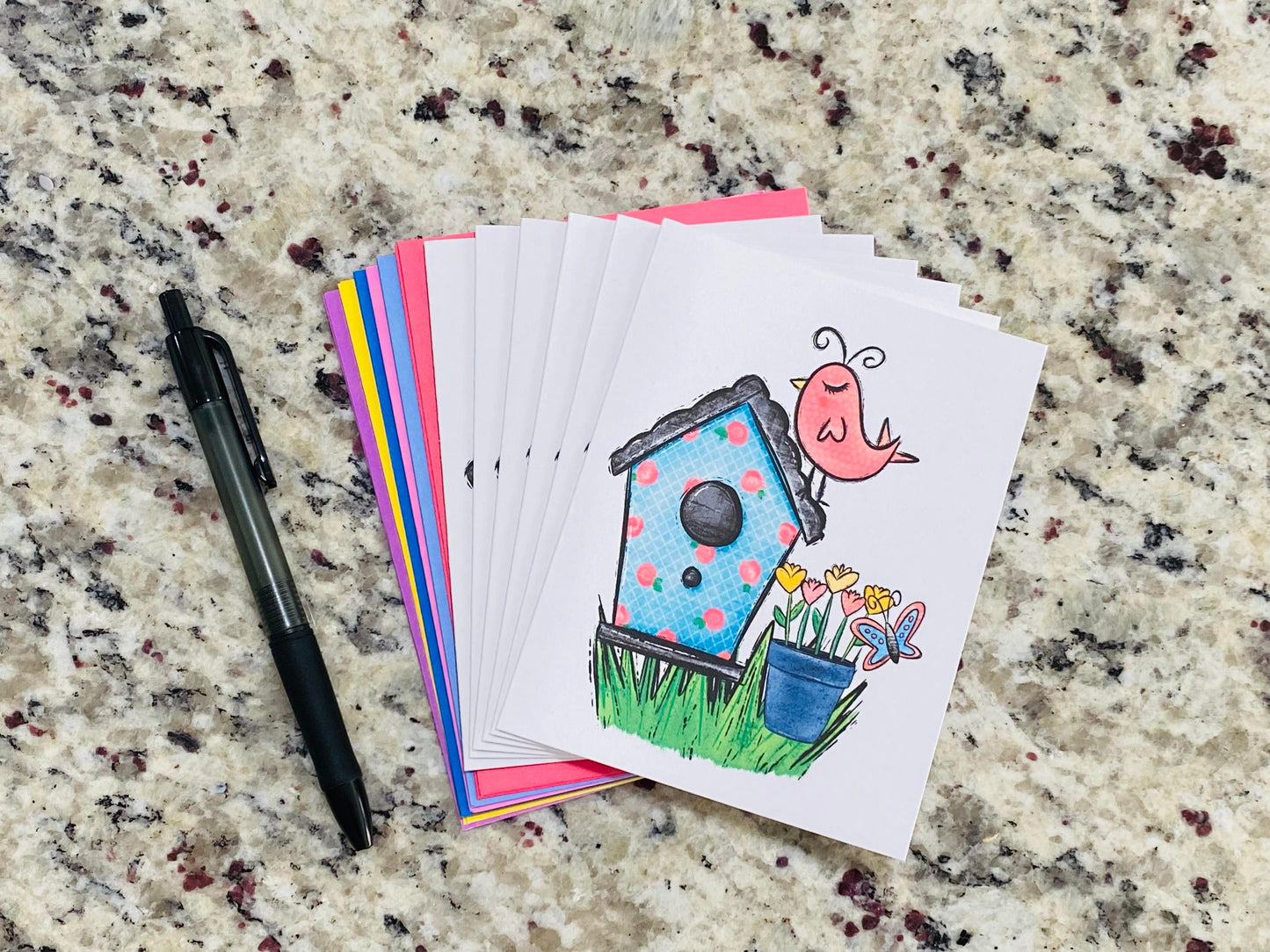 Colorful Birdhouse Note Cards (12 pack)