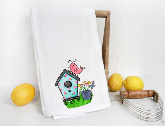 Colorful Birdhouse Kitchen Towel
